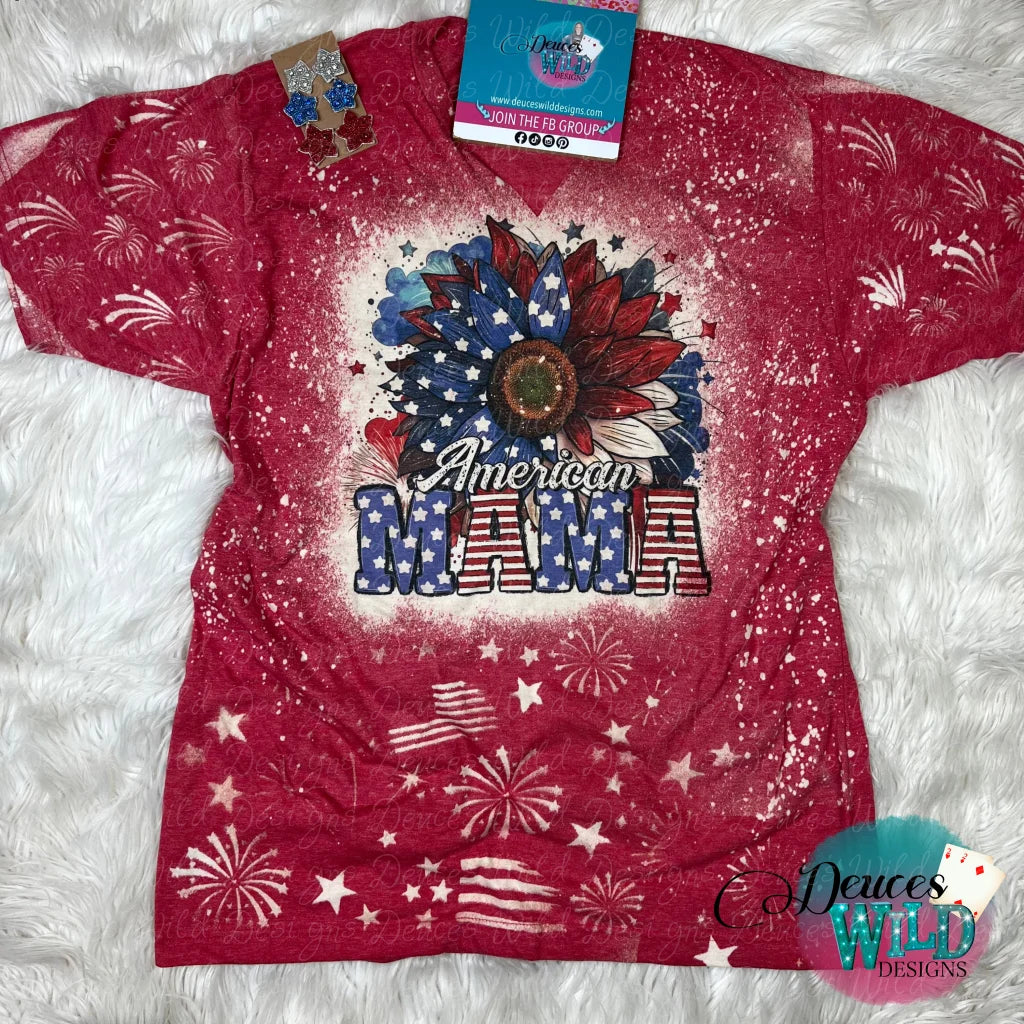 America Mama - Red Bleached Tee (Crew Neck) [With Patriotic Mix Bleach & Raw Vslit] Sub Graphic