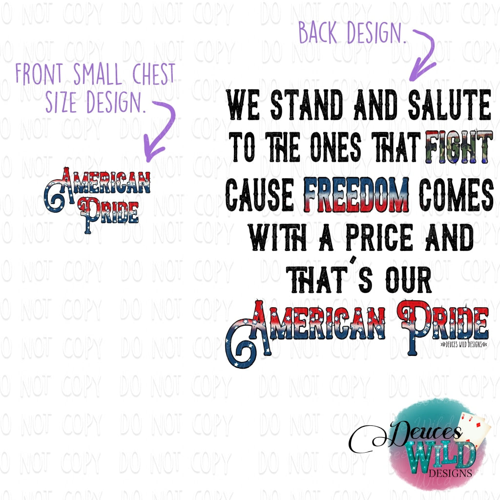 American Pride -Front Chest & Back Opt. This Design Includes A Front Chest Pocket Size That Goes On