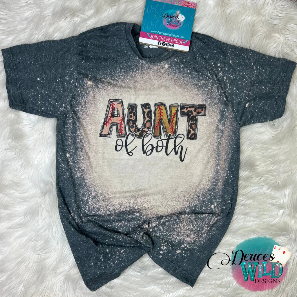 Aunt Of Both Softball Baseball - Charcoal Bleached Tee (Crew Neck) Sub Graphic