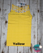 Criss Cross Caged Cami- Yellow Sub Graphic Tee