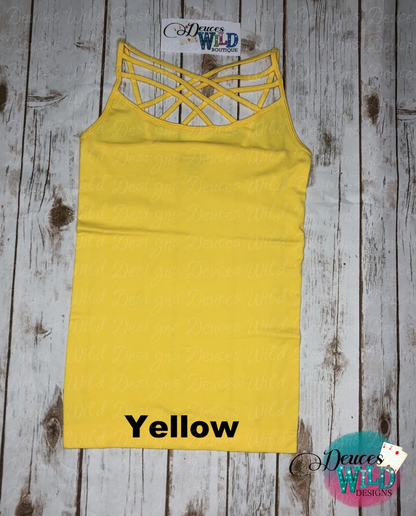 Criss Cross Caged Cami- Yellow Sub Graphic Tee