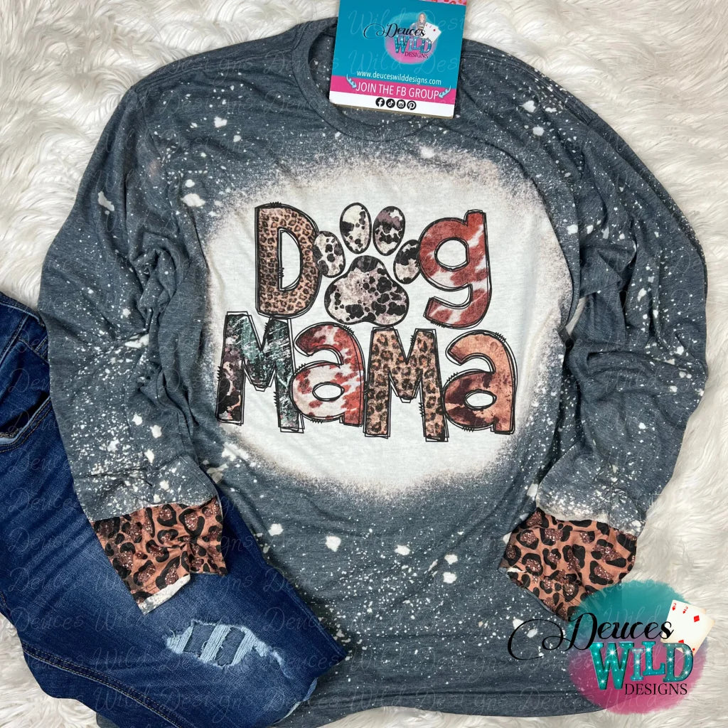 Dog Mama - Charcoal Bleach Long Sleeve [With Leopard Cuff Design] Sub Graphic Tee