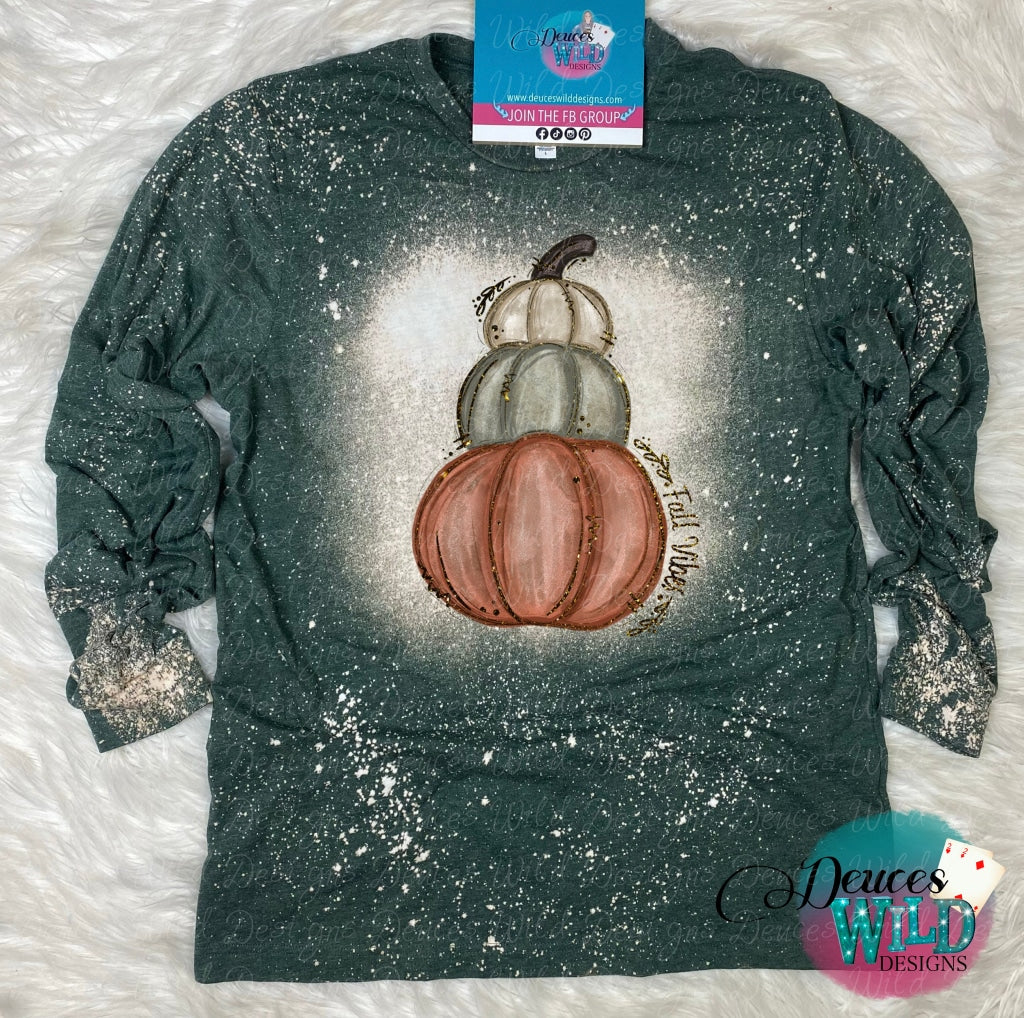 Fall Vibes Pumpkin- Forest Bleached Long Sleeve (Crew Neck) Sub Graphic Tee