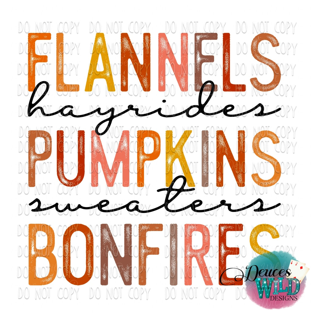 Flannels Hayrides Pumpkins Sweaters Bonfires Design