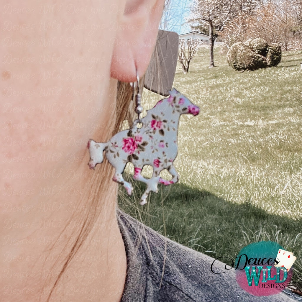 Floral Horse Earrings Jewelry