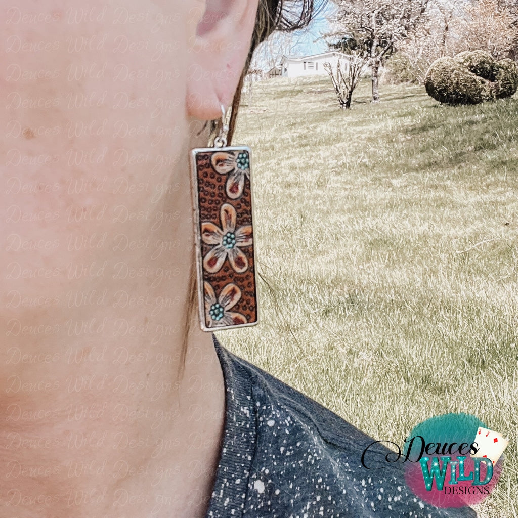 Floral Leather Bar Earrings Jewelry