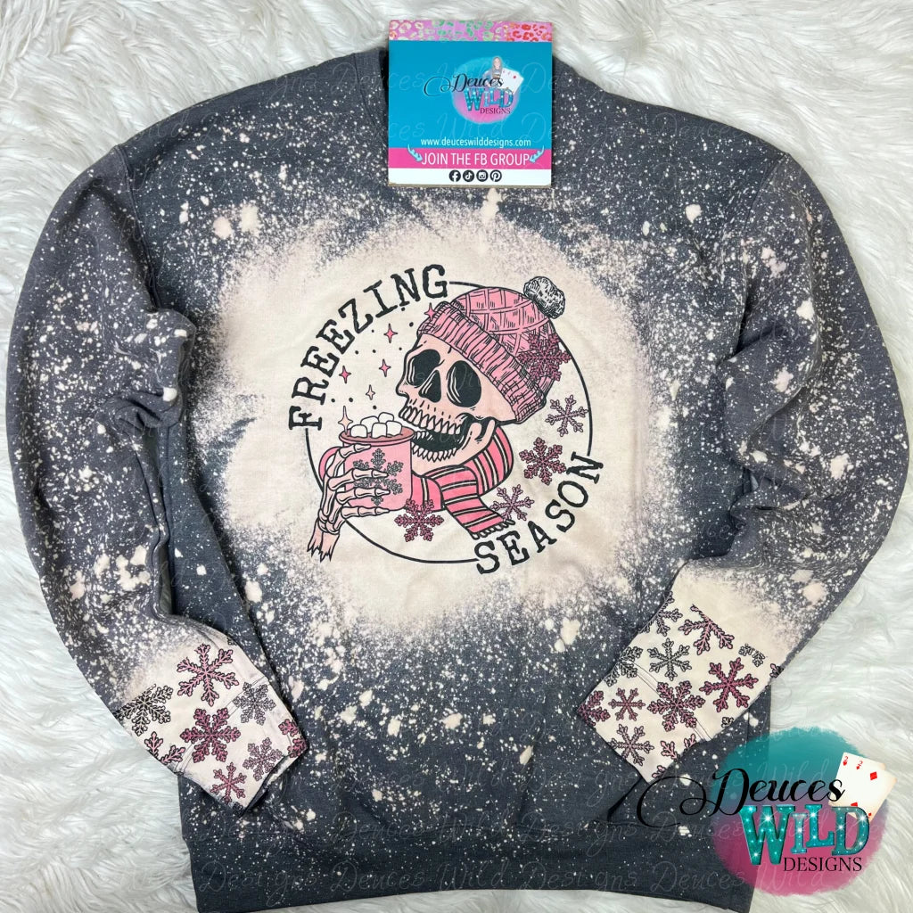 Freezing Season- Charcoal Bleached Sweatshirt [With Snowflake Cuff Designs] Sub Graphic Tee