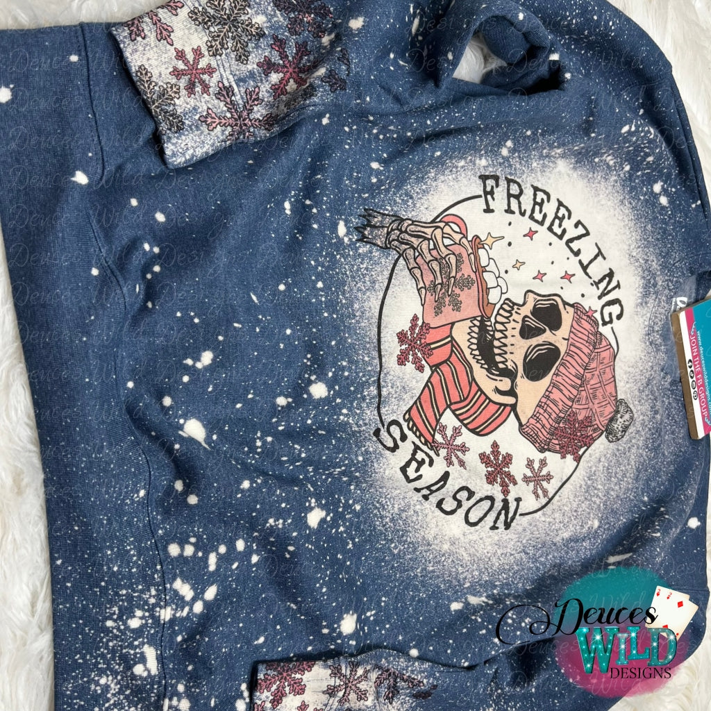 Freezing Season- Bleached Sweatshirt [With Snowflake Cuff Designs] Sub Graphic Tee