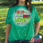 Fueled By Christmas Movies And Hot Cocoa- Green Bleached Tee (Crew Neck) Sub Graphic