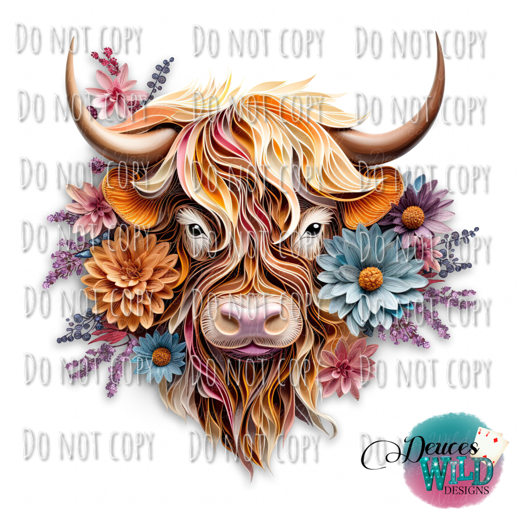 Highland Cow Floral 3D Design