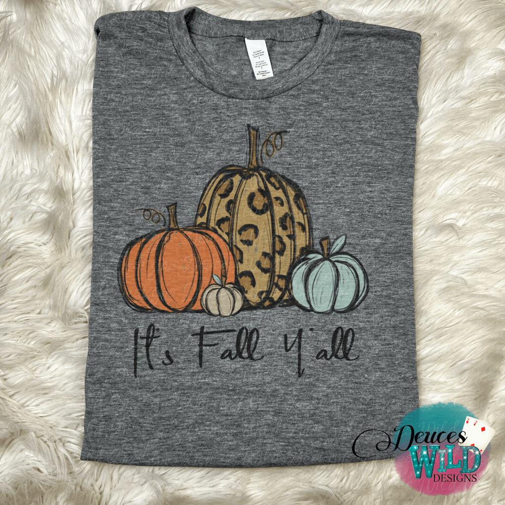 Its Fall Yall Pumpkins- Gray Solid Tee- (Crew Neck) Sub Graphic Tee