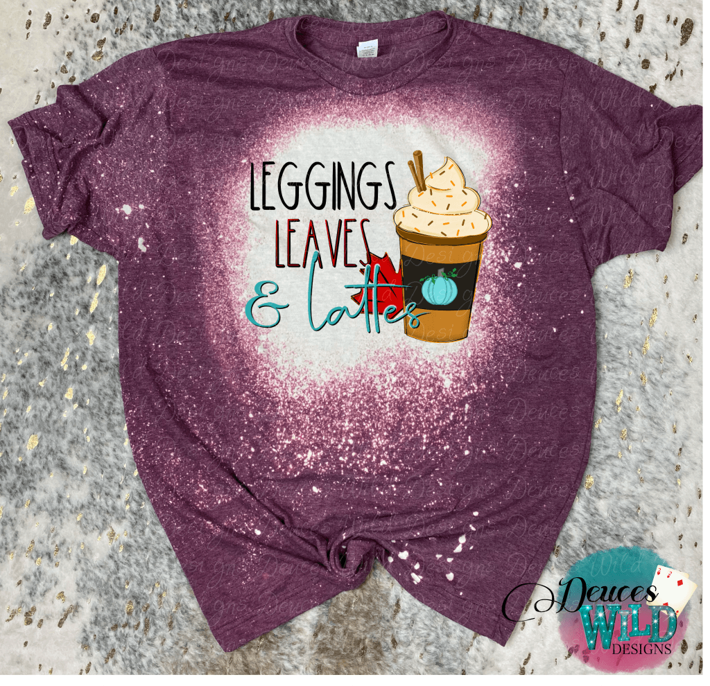 Leggings Leaves And Lattes -Burgundy Bleached Tee (Crew Neck) Sub Graphic