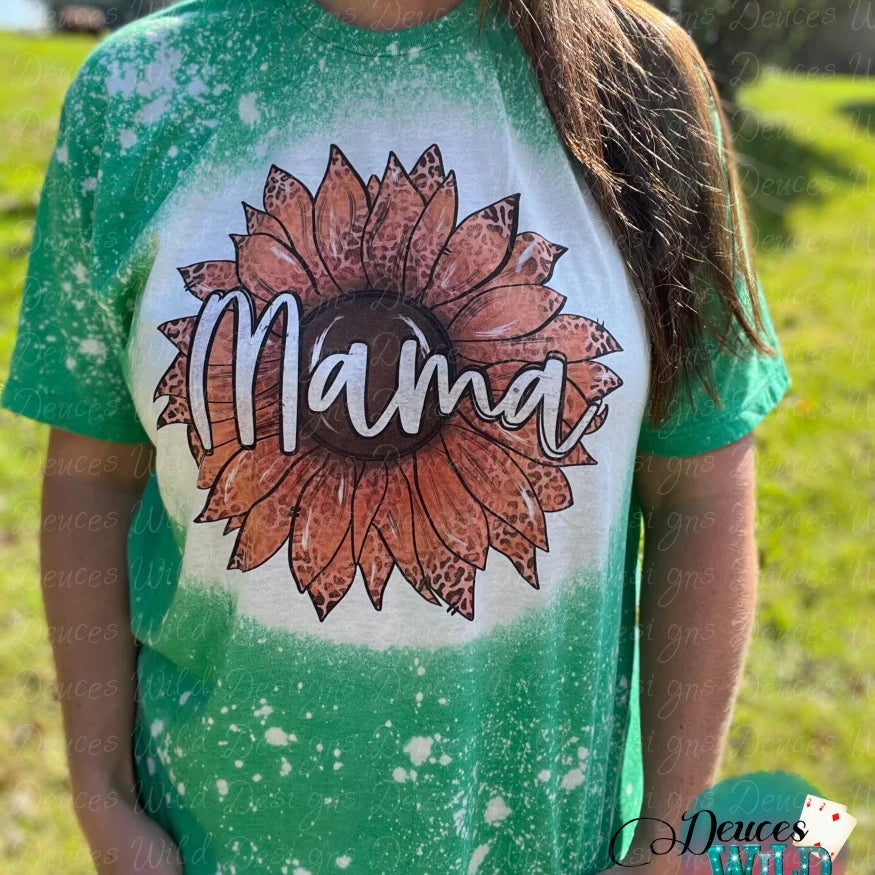 Mama Sunflower -Green Bleached Tee (Crew Neck) Sub Graphic