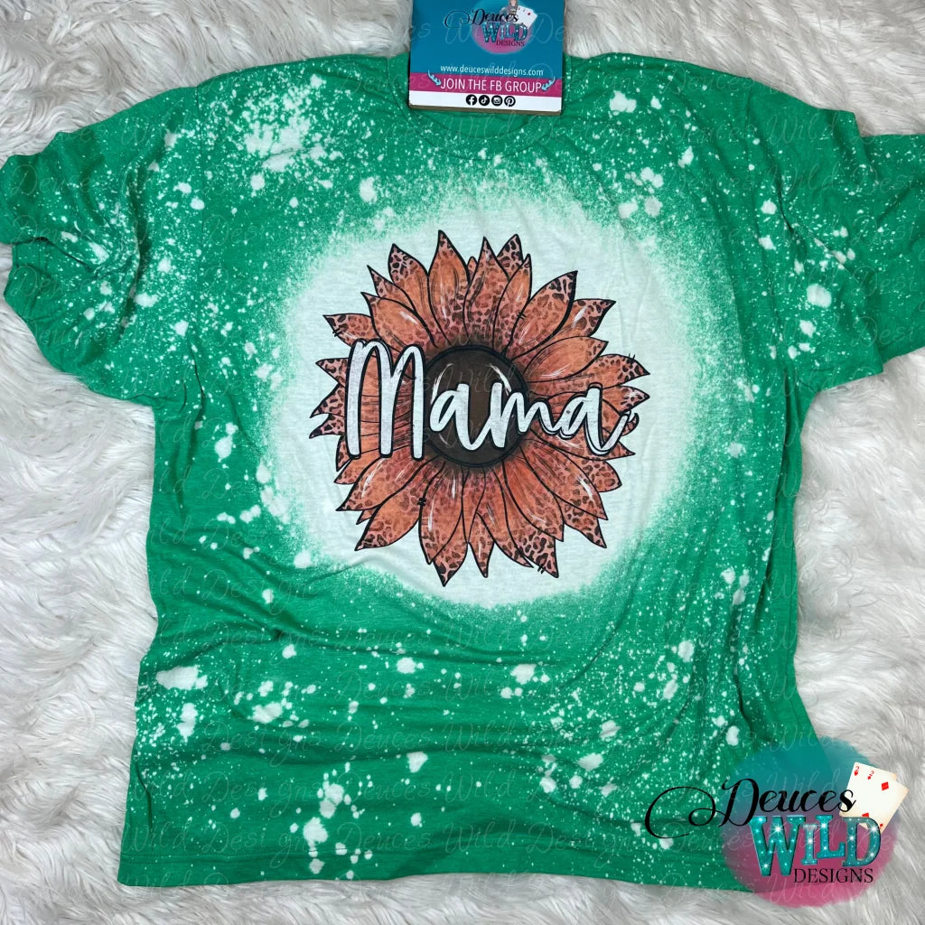 Mama Sunflower -Green Bleached Tee (Crew Neck) Sub Graphic