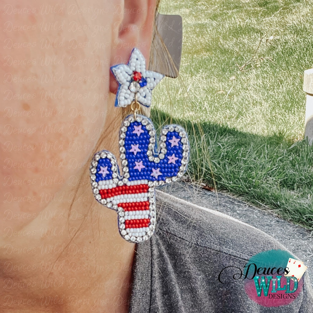 Patriotic Cactus Beaded Earrings Jewelry