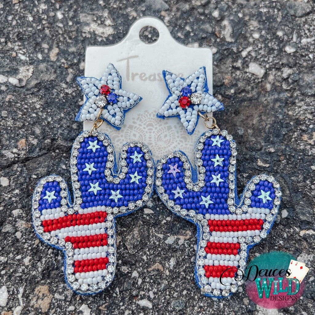 Patriotic Cactus Beaded Earrings Jewelry