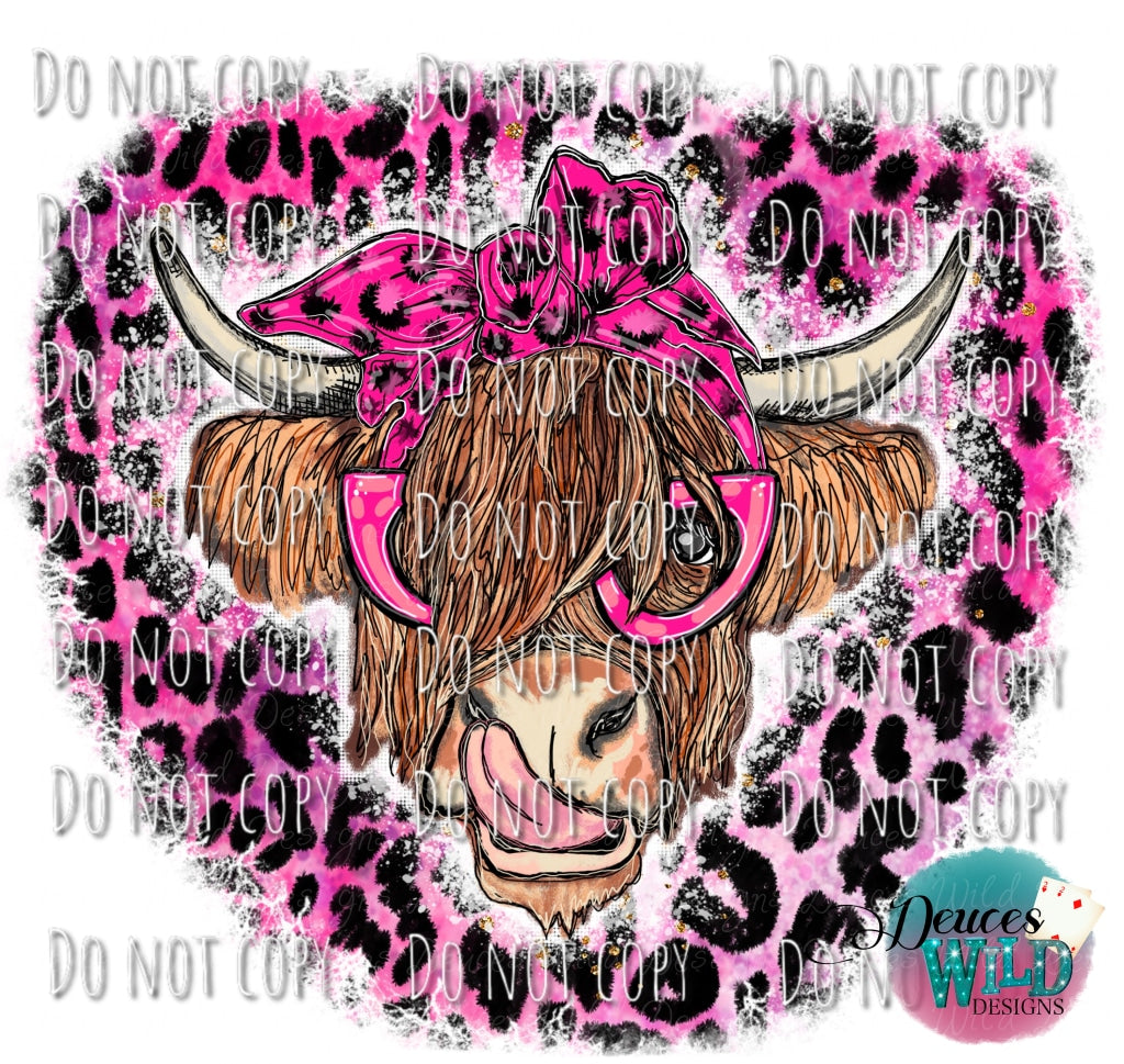 Pink Leopard Highland Cow Design