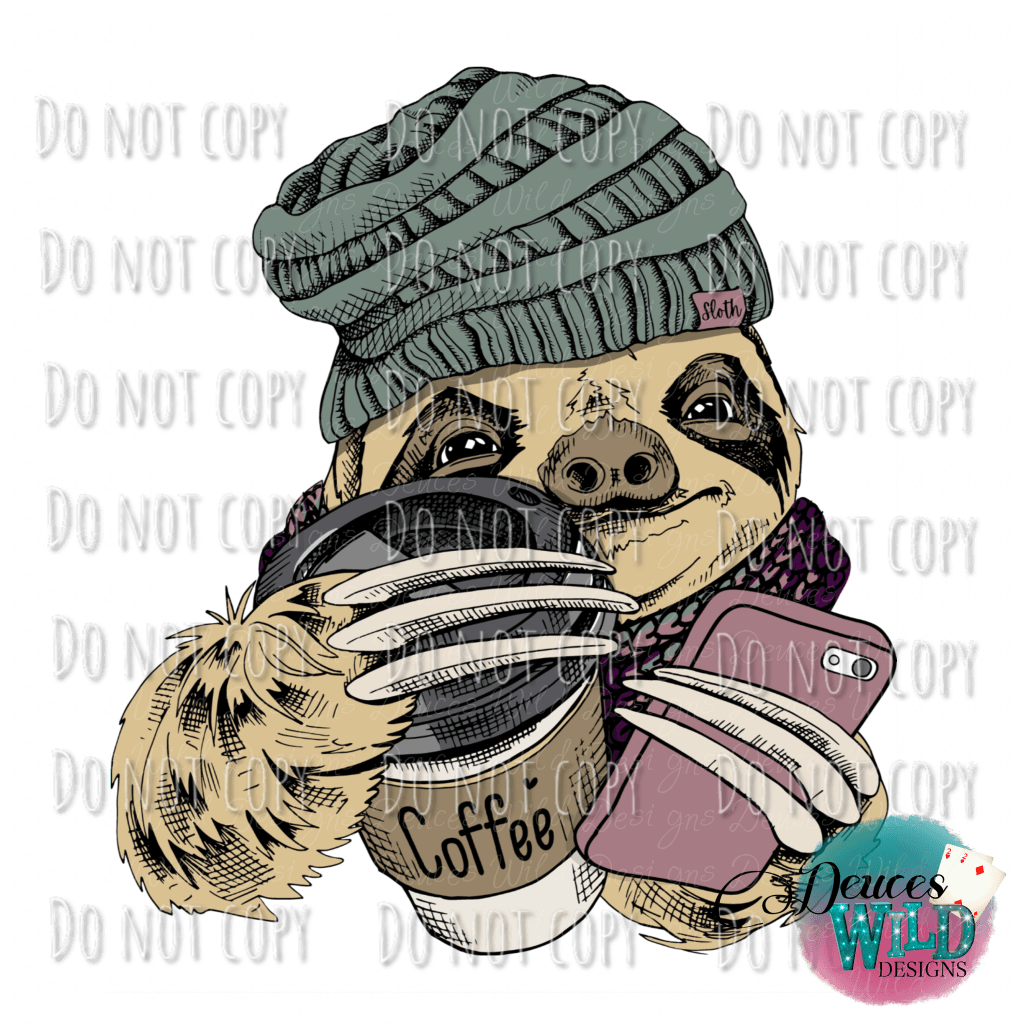 Sloth -Coffee Coffee Word On Cup Design