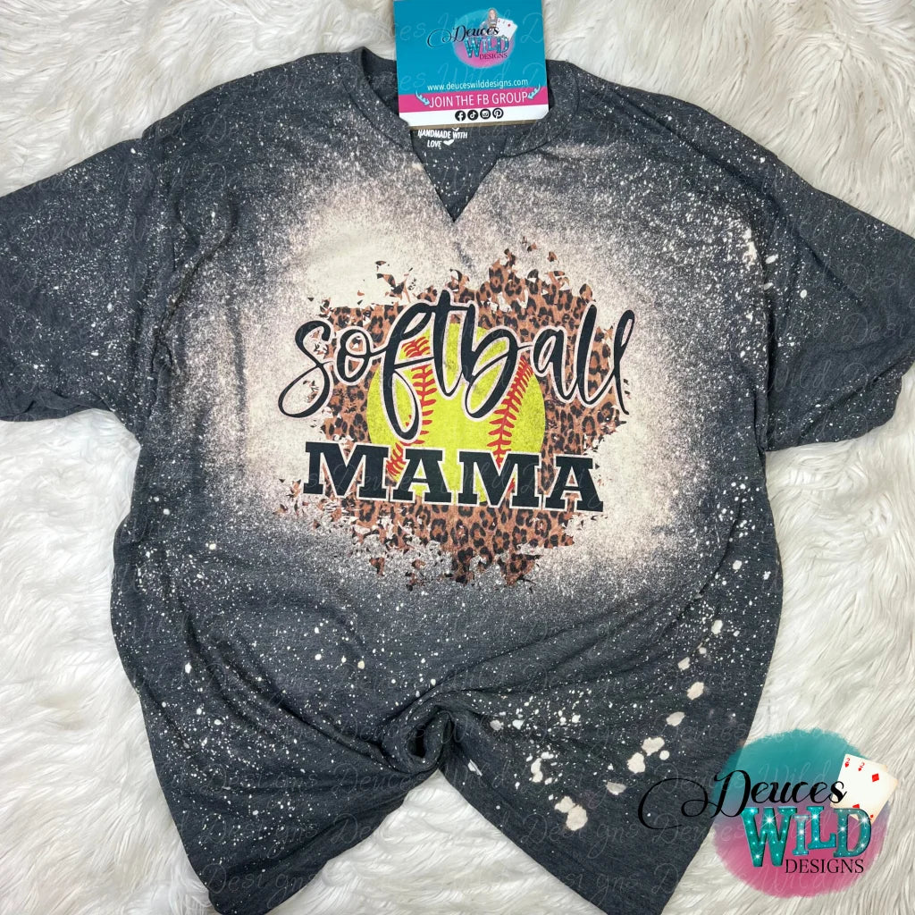Softball Mama- Charcoal Bleached Tee [With Raw Vslit Cut] Sub Graphic