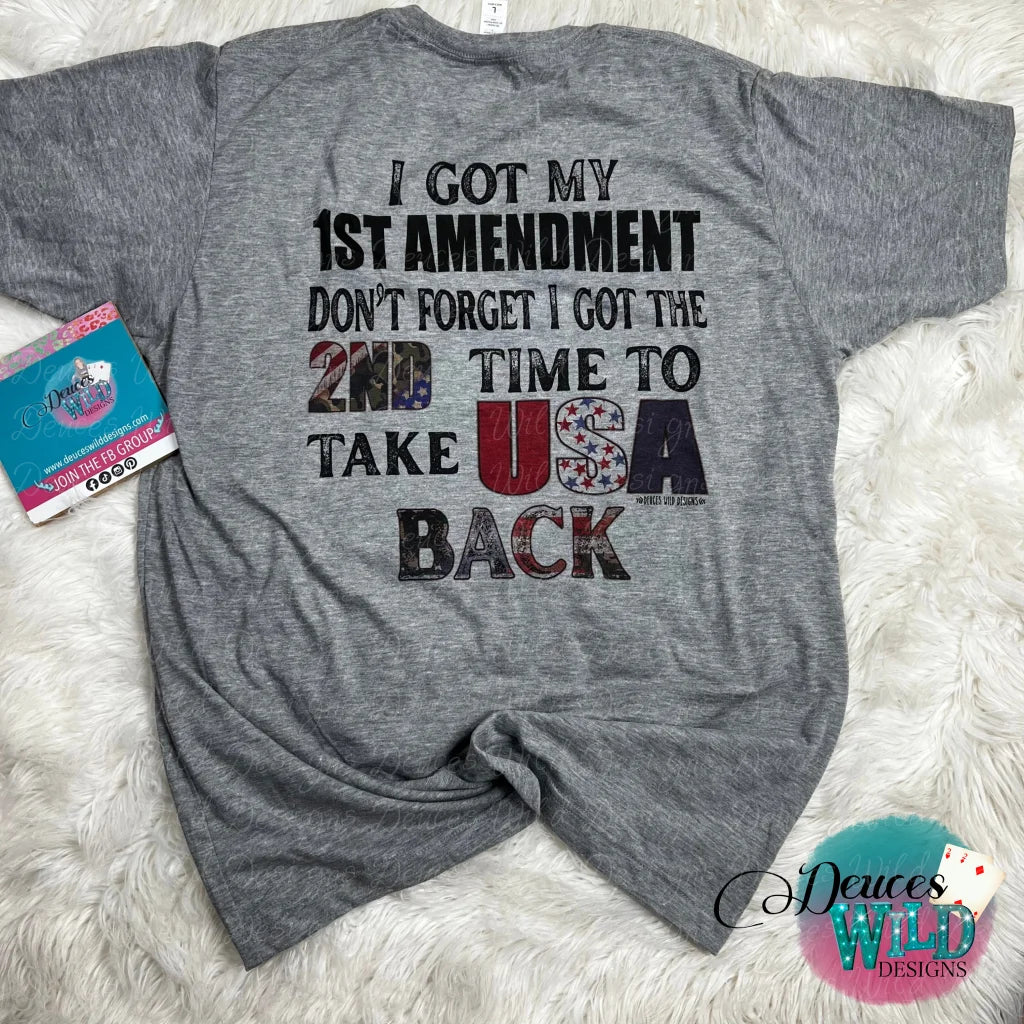 Time To Take Usa Back - Gray Solid Tee- (Crew Neck) [Back Design & Front Chest Design] Sub Graphic